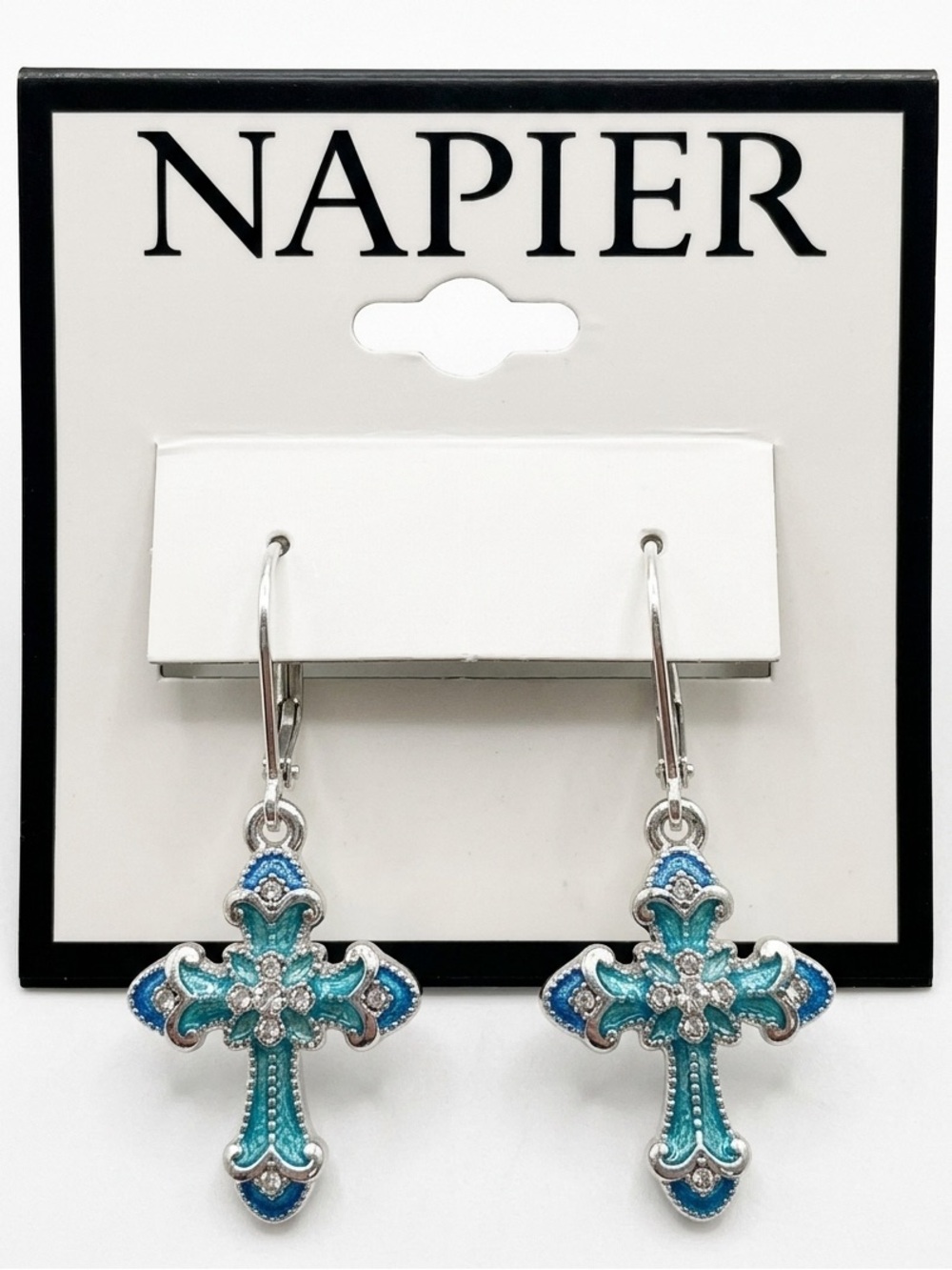 Napier Turquoise and Blue Enamel Cross Drop Earrings